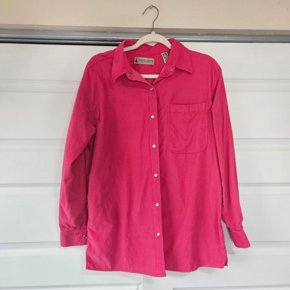 VTG Marsh Landing Pink 100% Cotton Corduroy Western Shirt Pearl Snaps M
